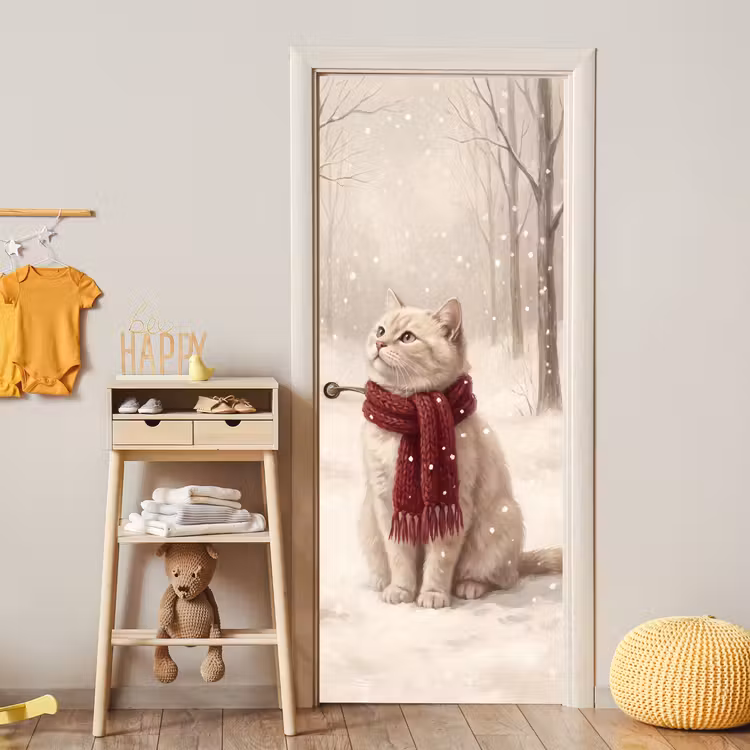 Türtapete - Katze – Vogel – Winter — 5