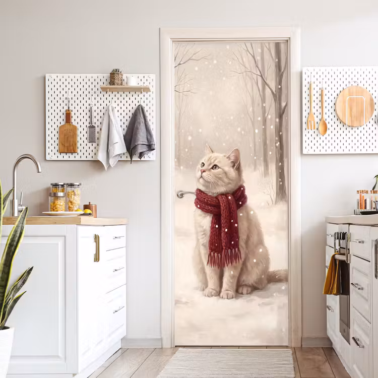 Türtapete - Katze – Vogel – Winter — 6