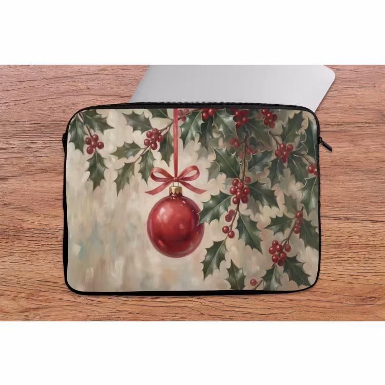 Laptop hülle - Weihnachtskugel – Stechpalme – Rot — 2
