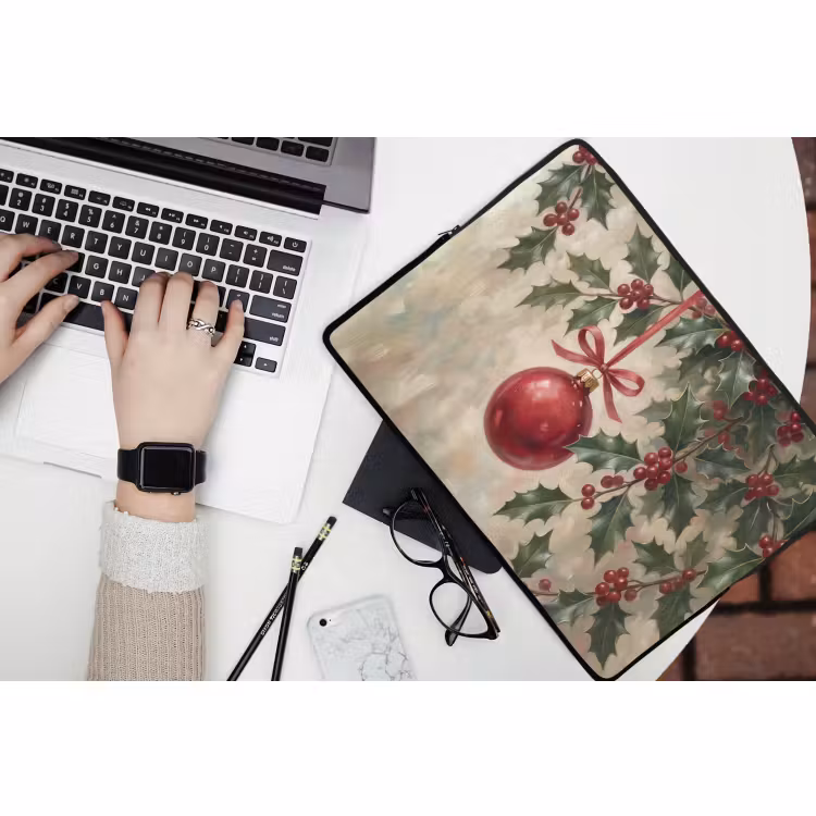 Laptop hülle - Weihnachtskugel – Stechpalme – Rot — 3