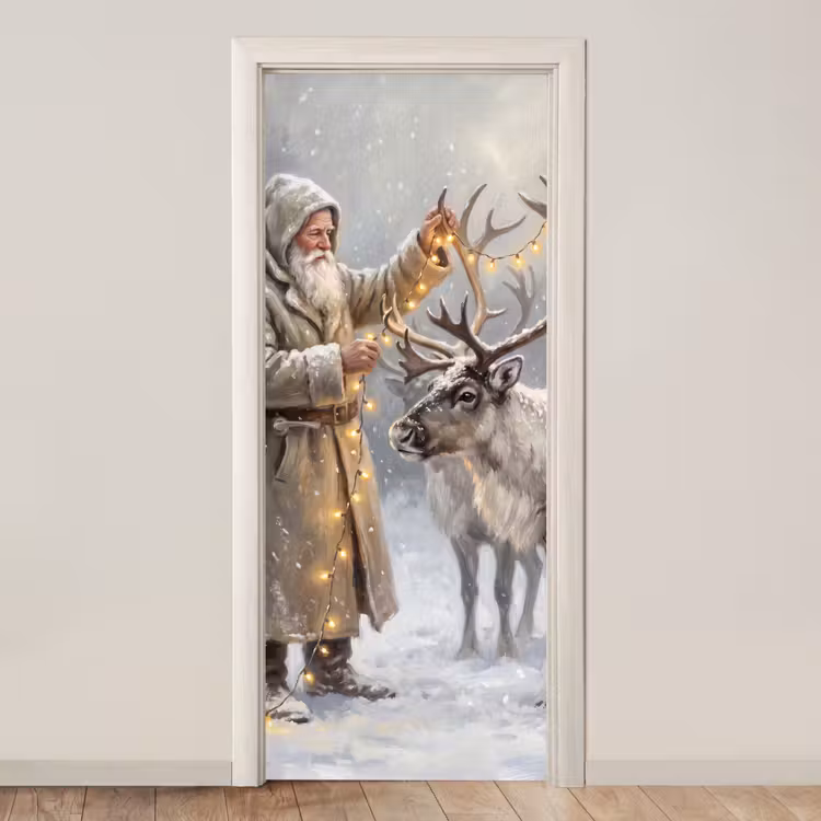 Türtapete - Weihnachtsmann – Reh – Winter — 1