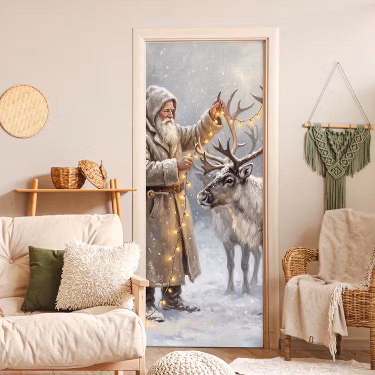 Türtapete - Weihnachtsmann – Reh – Winter — 3