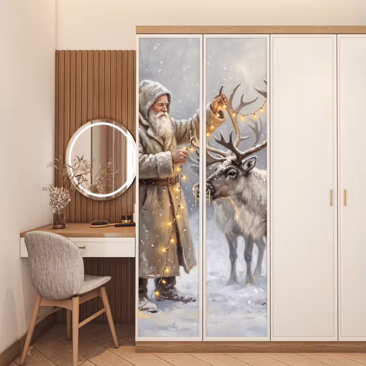 Türtapete - Weihnachtsmann – Reh – Winter — 4