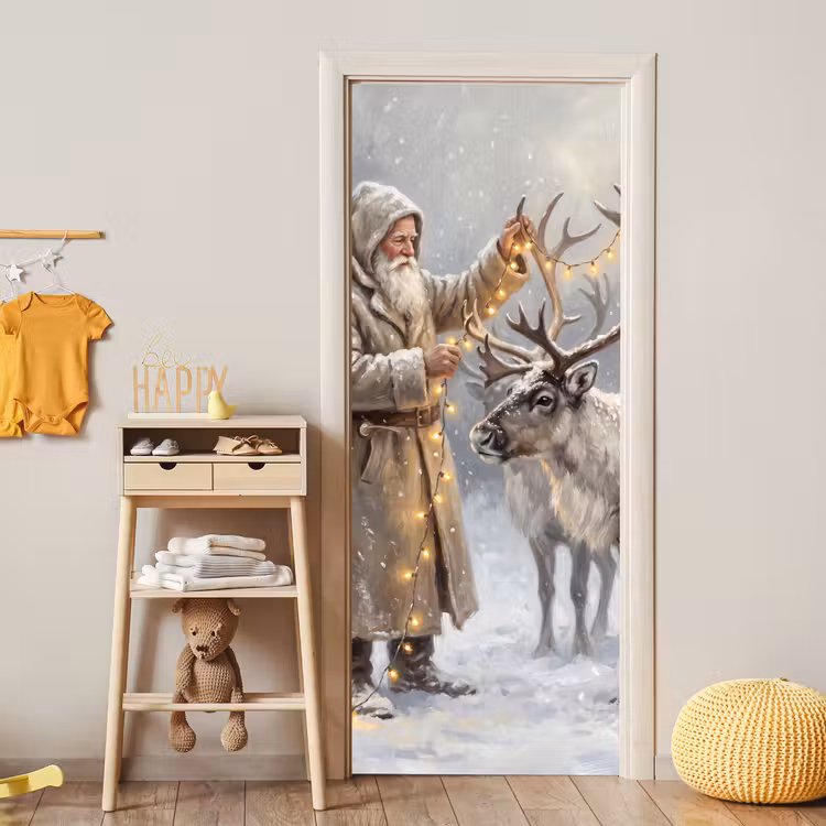 Türtapete - Weihnachtsmann – Reh – Winter — 5