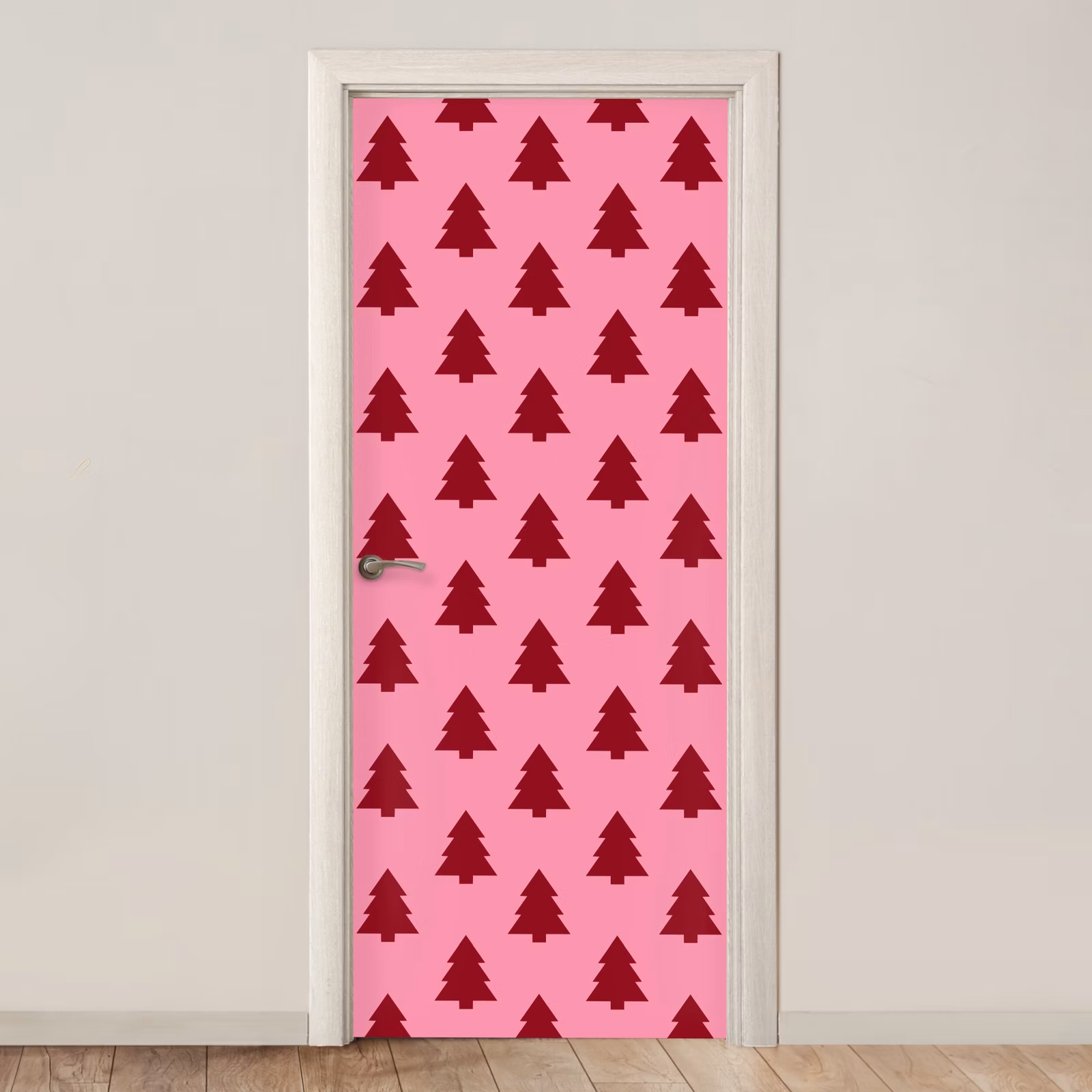 Türtapete - Weihnachtsbaum – Rot – Rosa — 1
