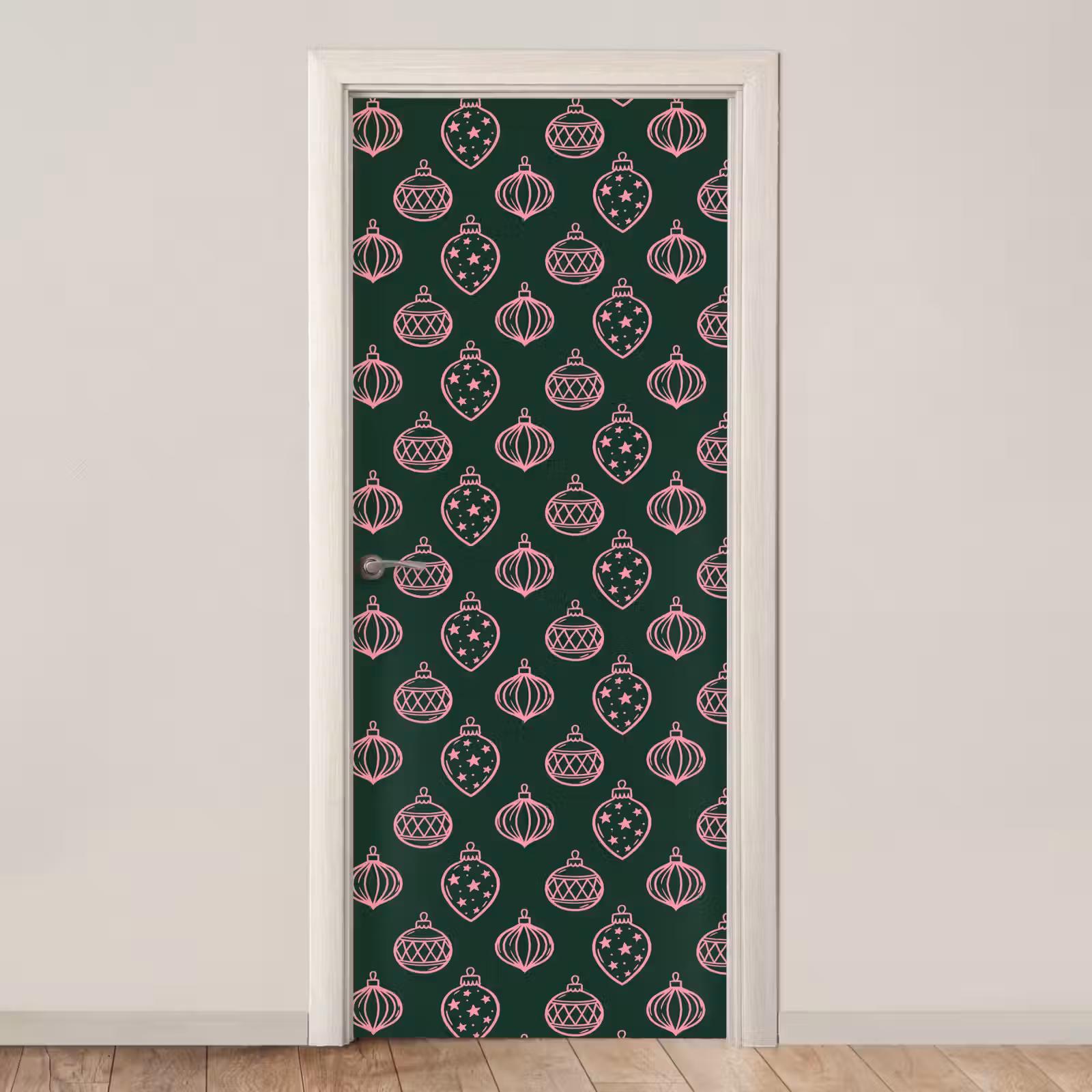 Türtapete - Weihnachtskugel – Rosa – Grün — 1