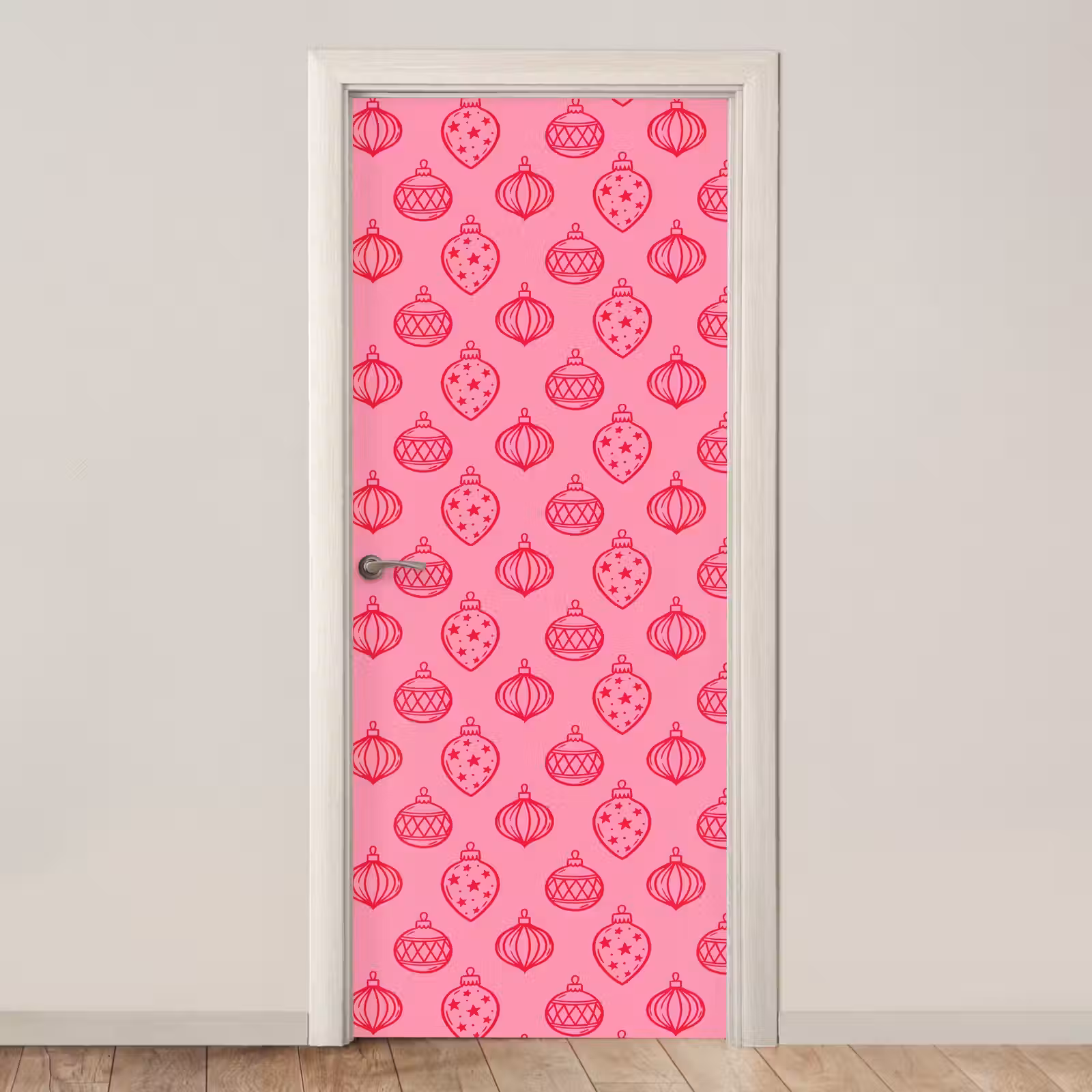 Türtapete - Weihnachtskugel – Rosa – Rot — 1