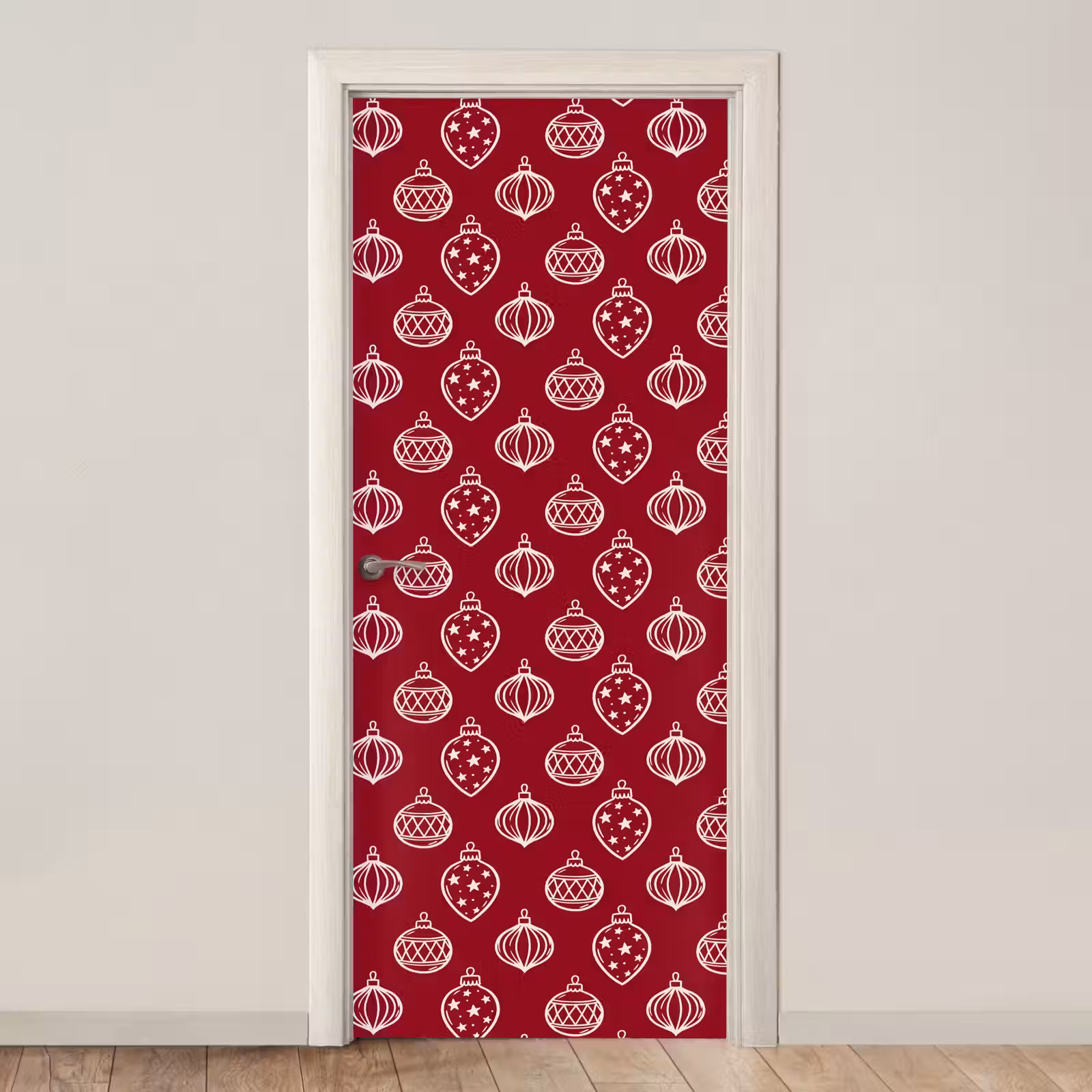 Türtapete - Weihnachtskugel – Rot – Cremefarben — 1
