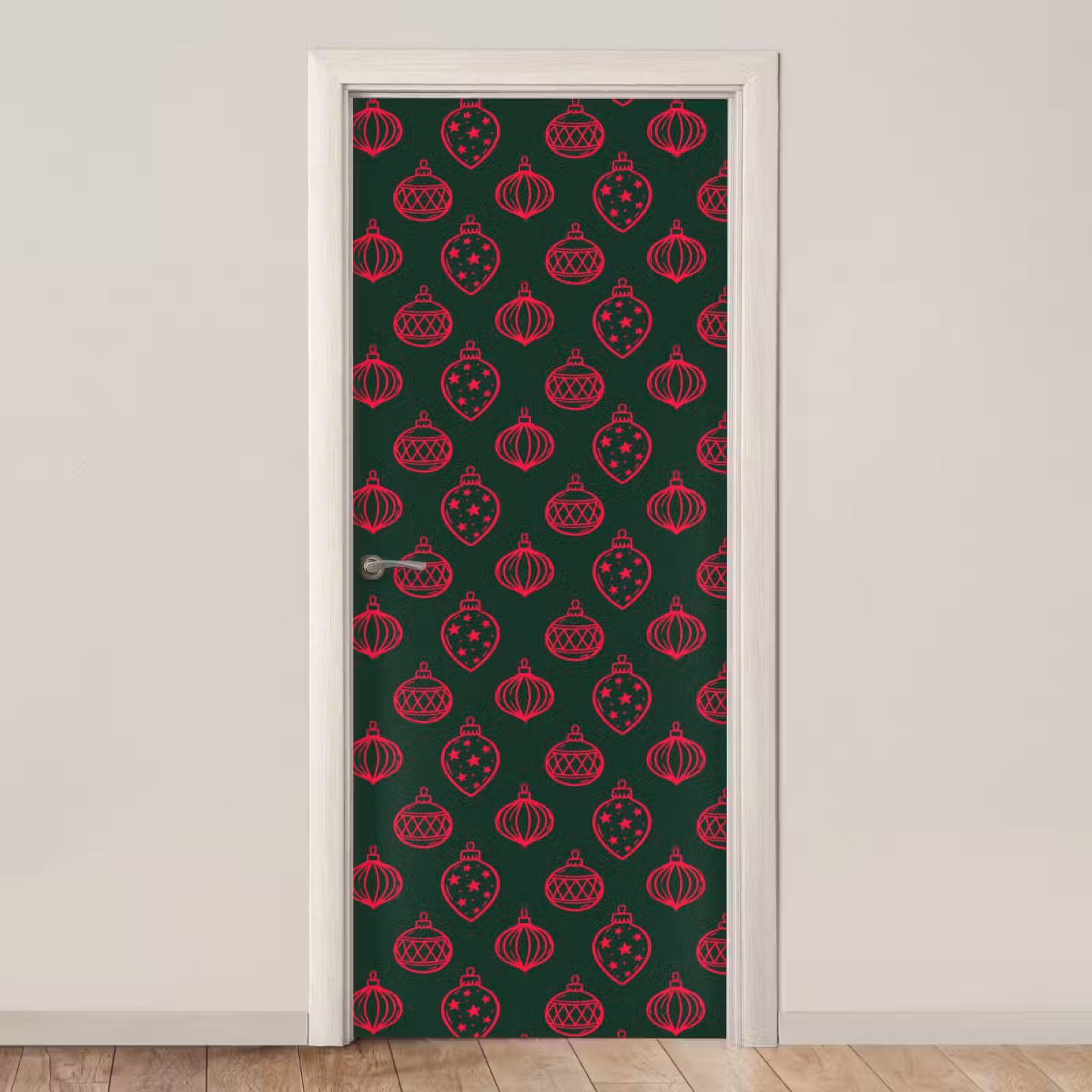 Türtapete - Weihnachtskugel – Rot – Grün — 1