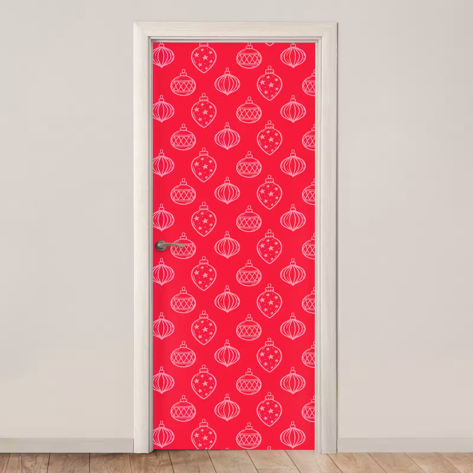 Türtapete - Weihnachtskugel – Rot – Rosa — 1