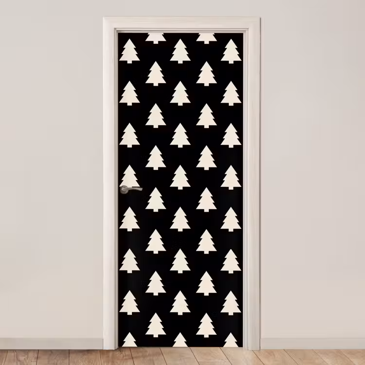 Türtapete - Weihnachtsbaum – Schwarz – Weiß — 1