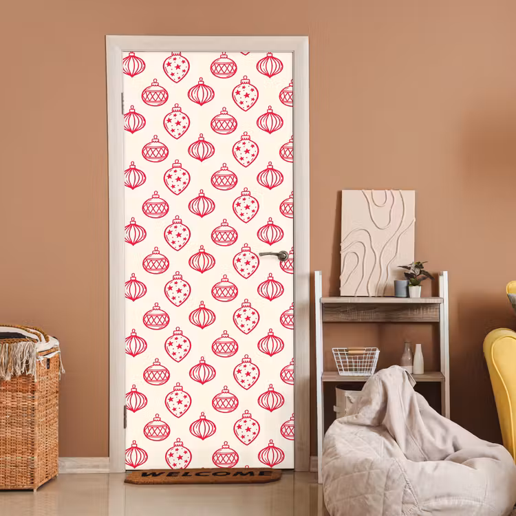 Türtapete - Weihnachtskugel – Creme – Rot — 2