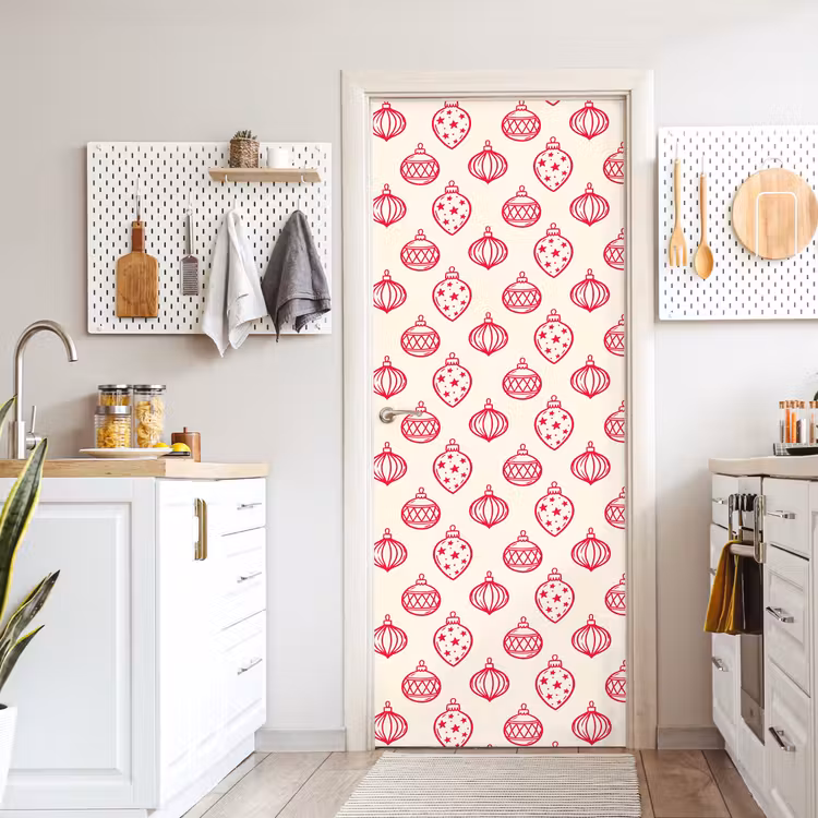 Türtapete - Weihnachtskugel – Creme – Rot — 6