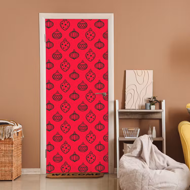 Türtapete - Weihnachtskugel – Grün – Rot — 2