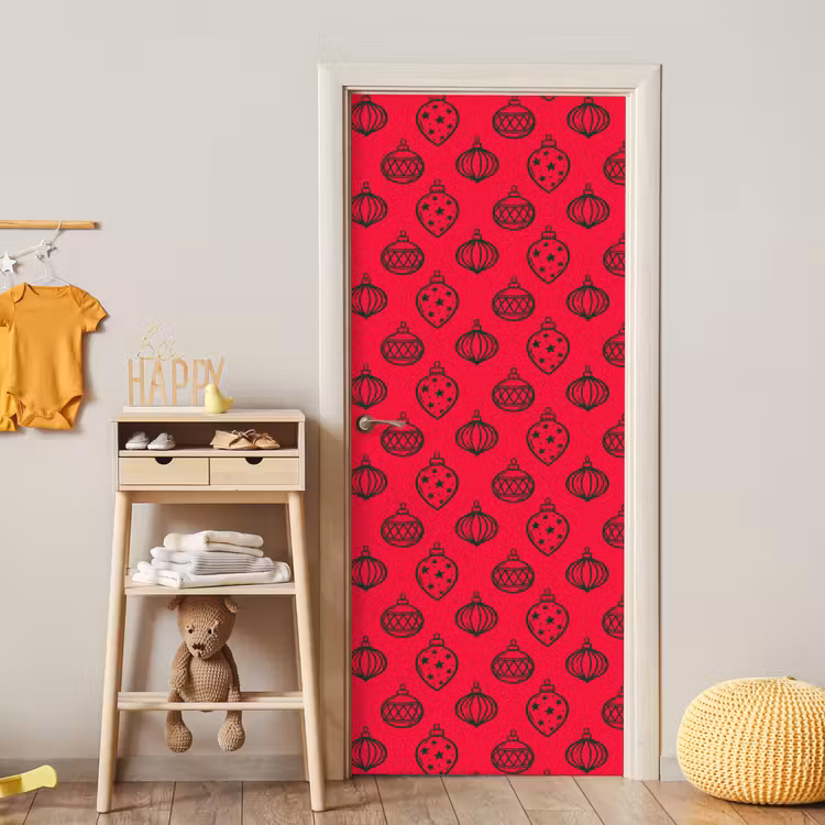 Türtapete - Weihnachtskugel – Grün – Rot — 8