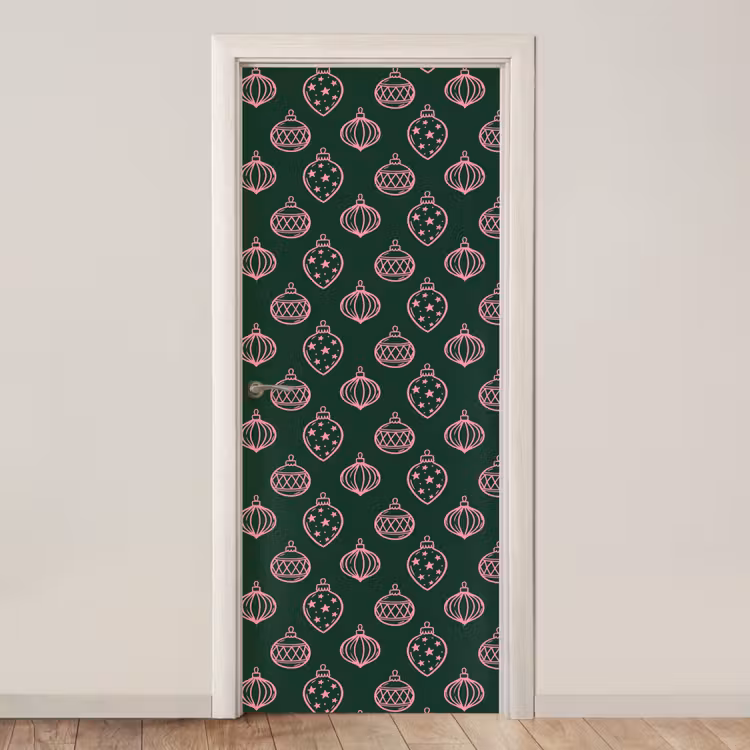 Türtapete - Weihnachtskugel – Rosa – Grün — 1