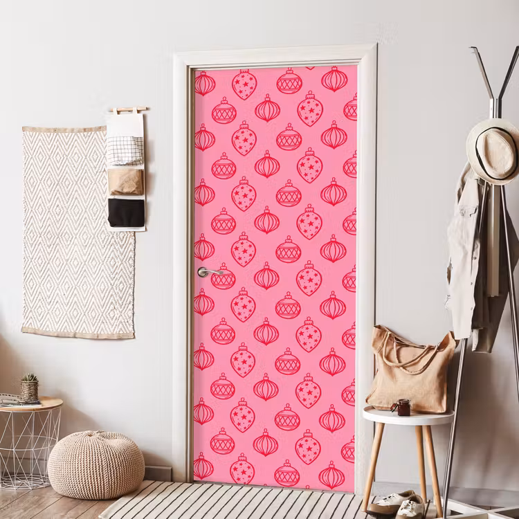 Türtapete - Weihnachtskugel – Rosa – Rot — 7