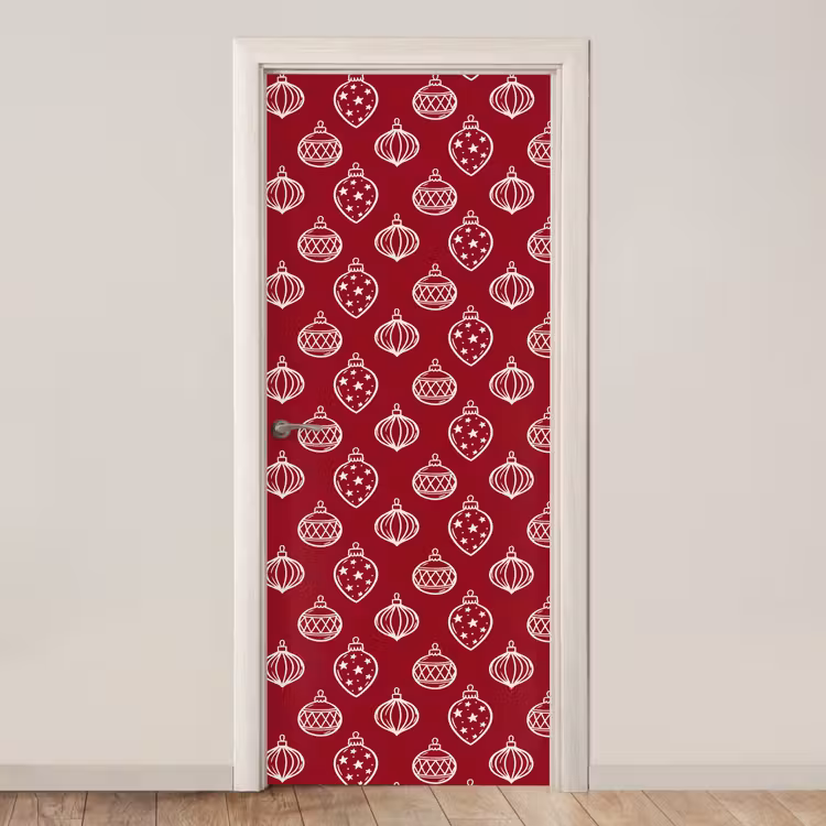 Türtapete - Weihnachtskugel – Rot – Cremefarben — 1