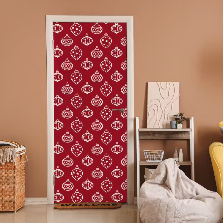 Türtapete - Weihnachtskugel – Rot – Cremefarben — 2