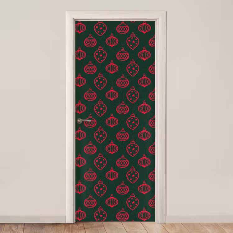 Türtapete - Weihnachtskugel – Rot – Grün — 1