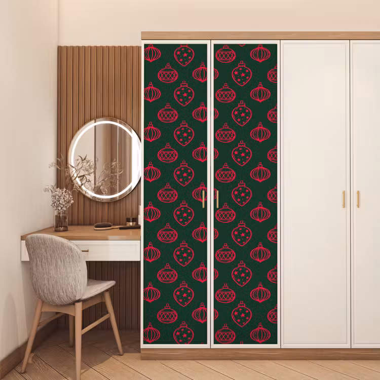 Türtapete - Weihnachtskugel – Rot – Grün — 4