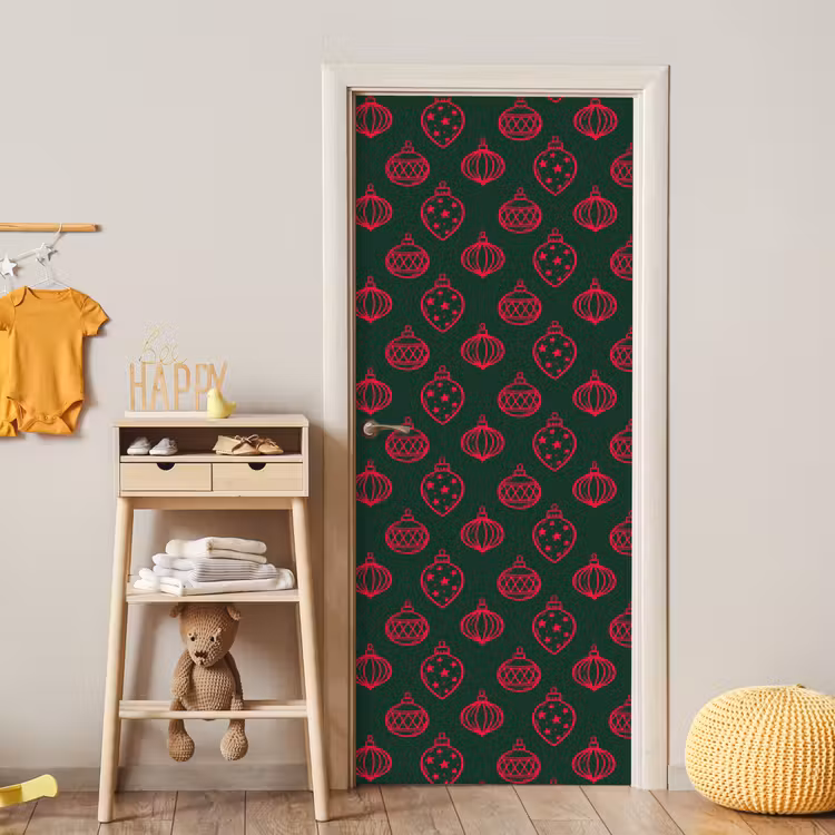 Türtapete - Weihnachtskugel – Rot – Grün — 8