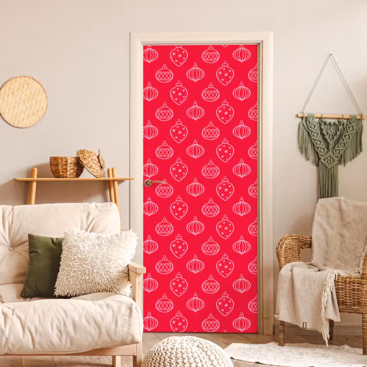 Türtapete - Weihnachtskugel – Rot – Rosa — 3