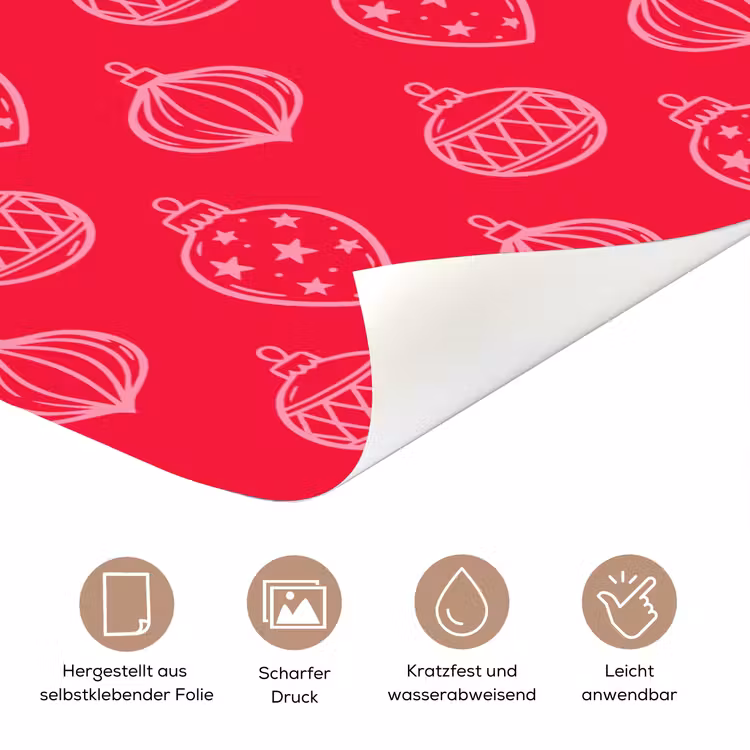 Türtapete - Weihnachtskugel – Rot – Rosa — 5