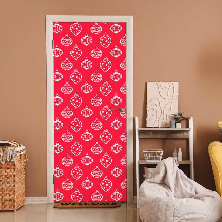 Türtapete - Weihnachtskugel – Rot – Weiß — 2