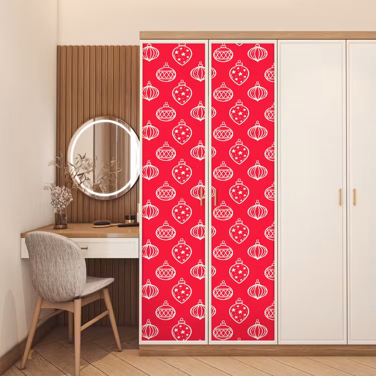Türtapete - Weihnachtskugel – Rot – Weiß — 4