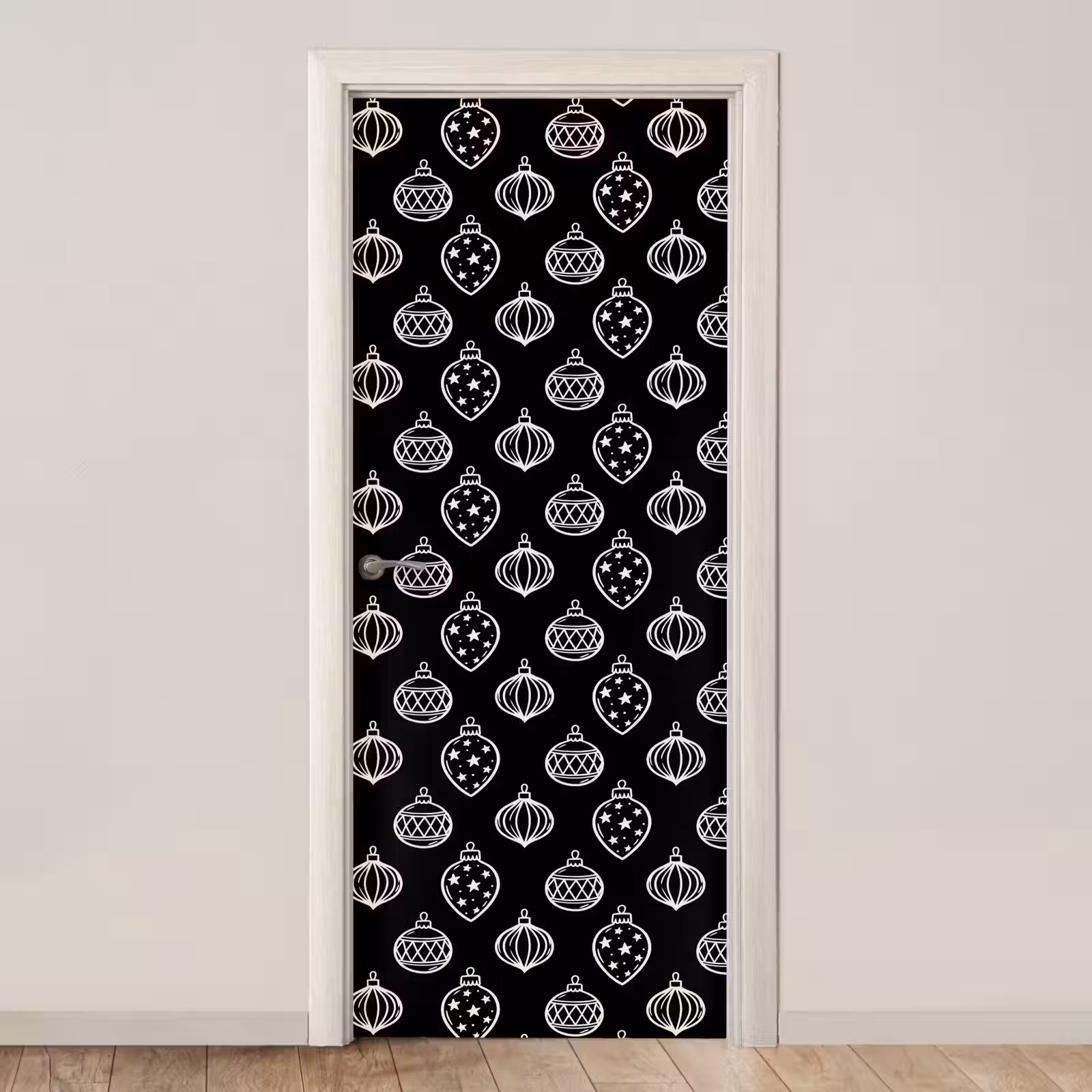 Türtapete - Weihnachtskugel – Weiß – Schwarz — 1