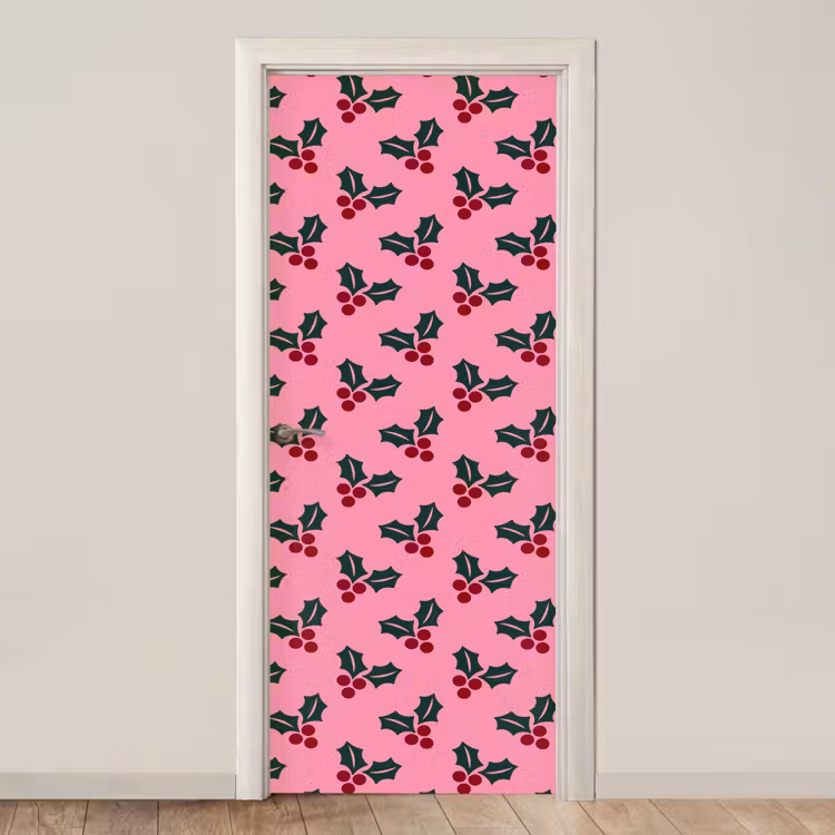 Türtapete - Rosa – Weihnachten – Stechpalme — 1