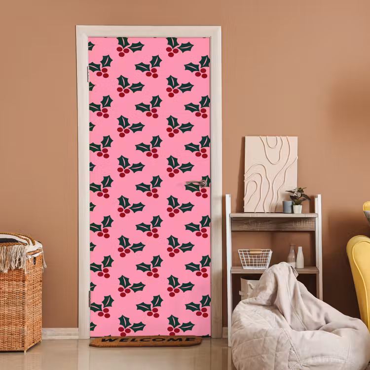 Türtapete - Rosa – Weihnachten – Stechpalme — 2