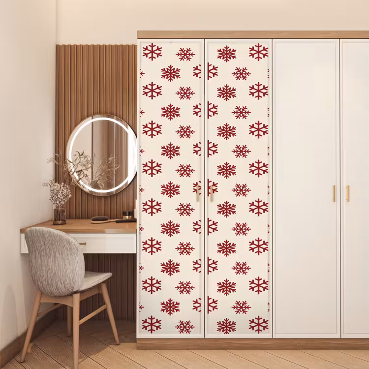 Türtapete - Schneeflocke – Creme – Rot — 4