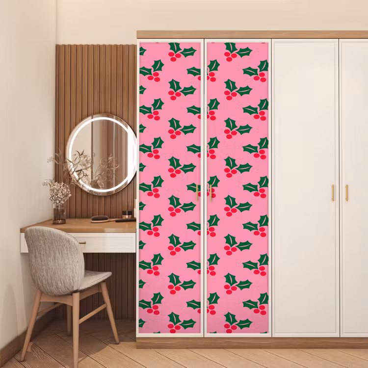 Türtapete - Stechpalme – Weihnachten – Rosa — 4