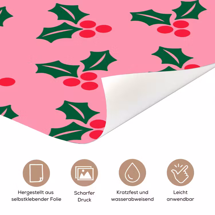 Türtapete - Stechpalme – Weihnachten – Rosa — 5
