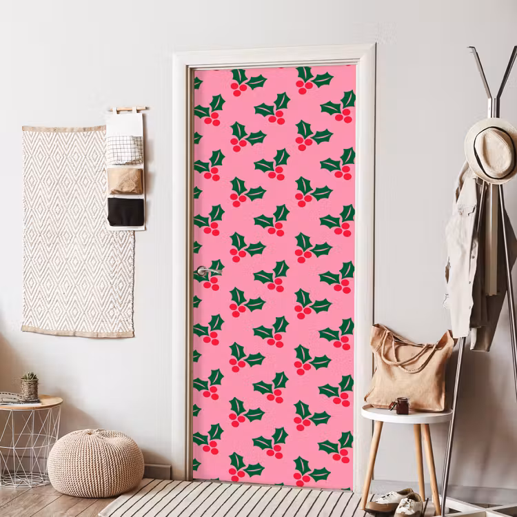 Türtapete - Stechpalme – Weihnachten – Rosa — 7