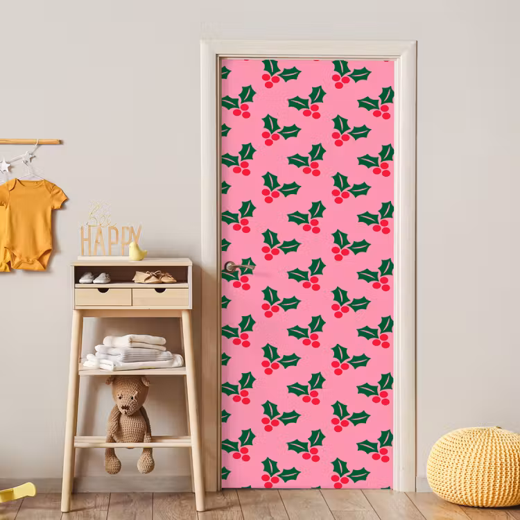 Türtapete - Stechpalme – Weihnachten – Rosa — 8