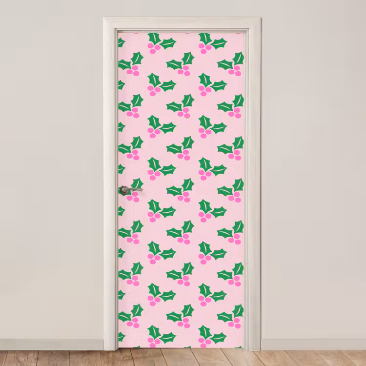 Türtapete - Weihnachten – Stechpalme – Rosa — 1