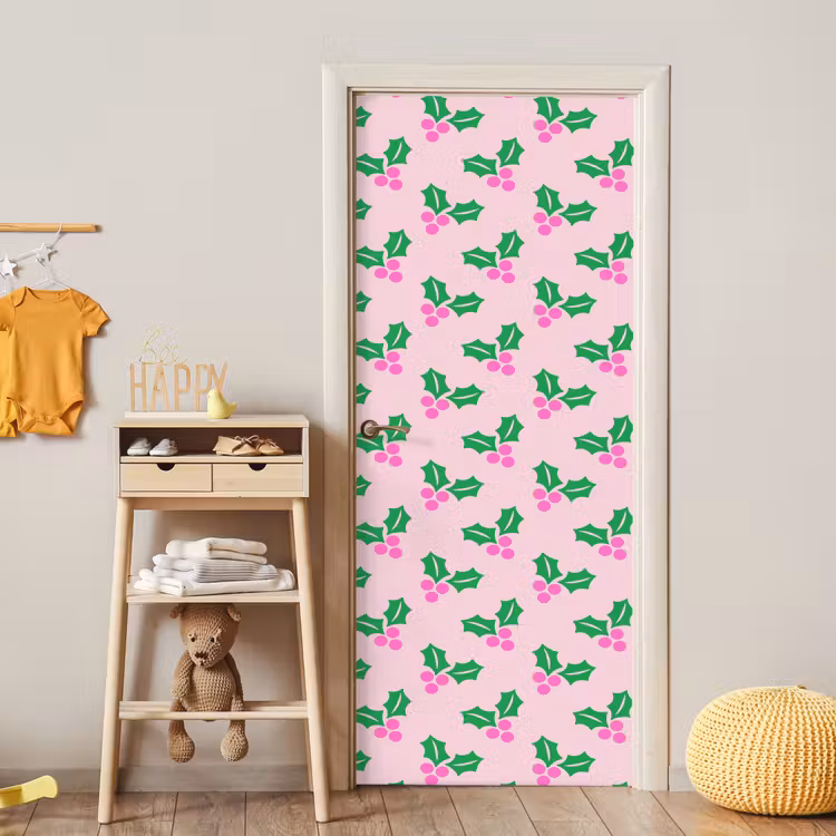 Türtapete - Weihnachten – Stechpalme – Rosa — 8
