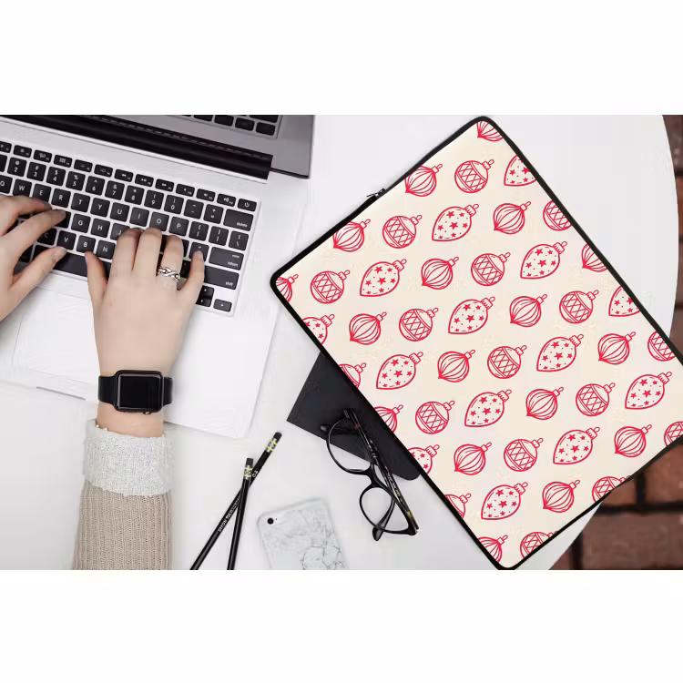 Laptop hülle - Weihnachtskugel – Creme – Rot — 3