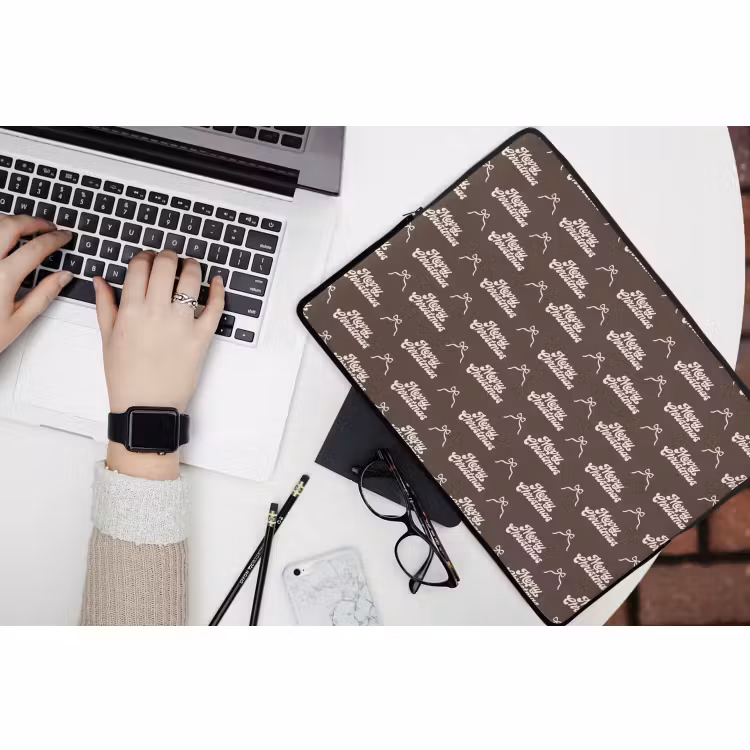 Laptop hülle - Text – Creme – Braun – Schleife — 3