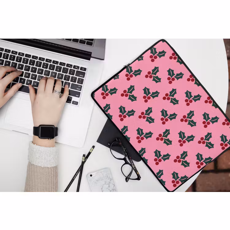 Laptop hülle - Rosa – Weihnachten – Stechpalme — 3