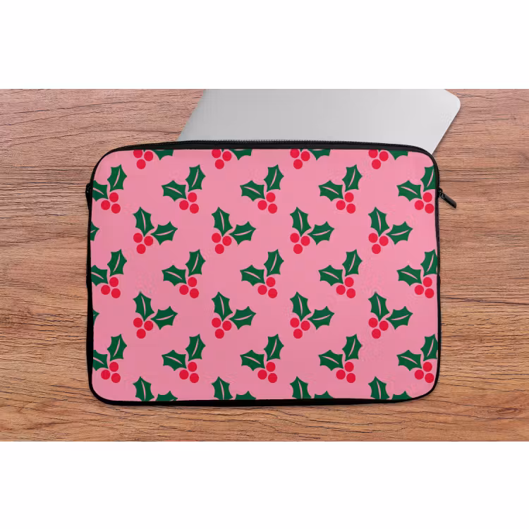 Laptop hülle - Stechpalme – Weihnachten – Rosa — 2
