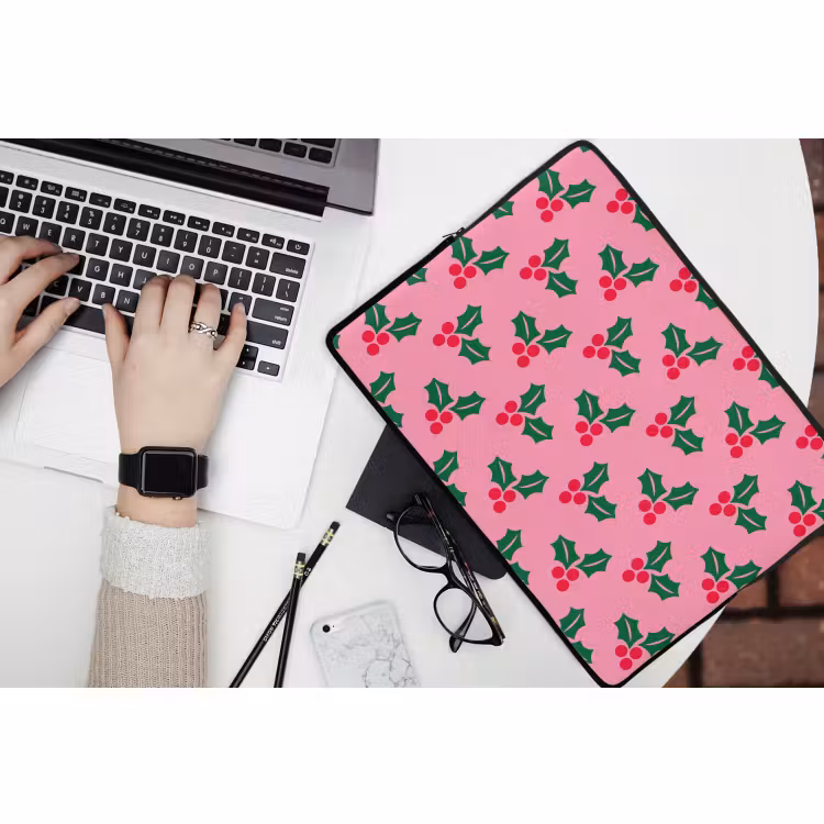 Laptop hülle - Stechpalme – Weihnachten – Rosa — 3