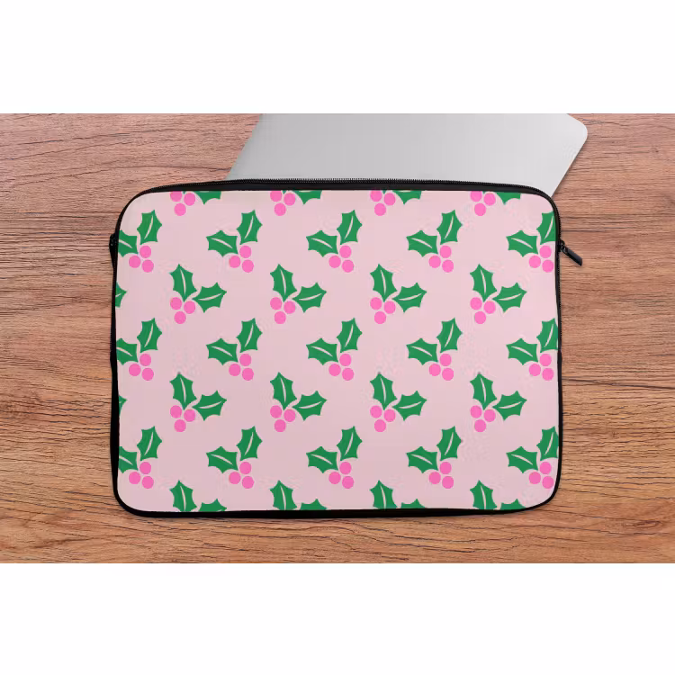 Laptop hülle - Weihnachten – Stechpalme – Rosa — 2