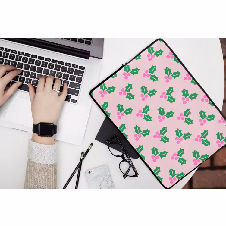 Laptop hülle - Weihnachten – Stechpalme – Rosa — 3