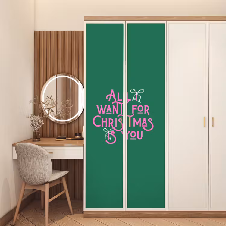 Türtapete - Weihnachten – Text – Rosa – Grün — 4