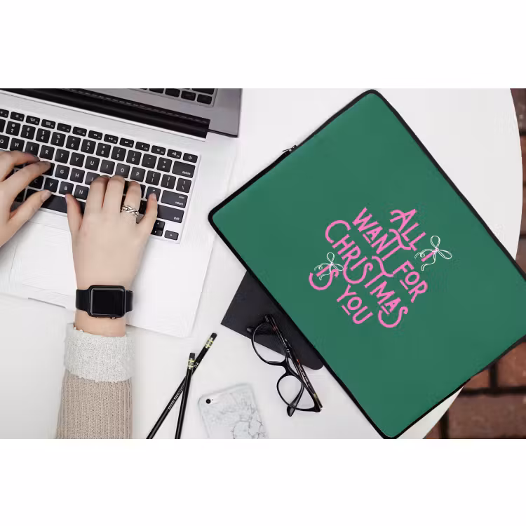 Laptop hülle - Weihnachten – Text – Rosa – Grün — 3