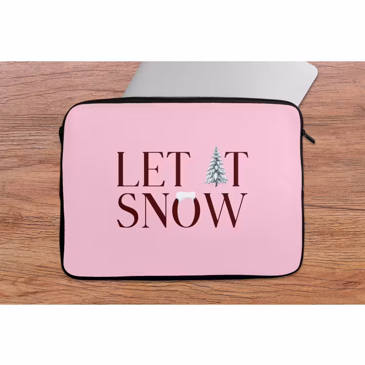 Laptop hülle - Weihnachten – Text – Schnee – Rosa — 2